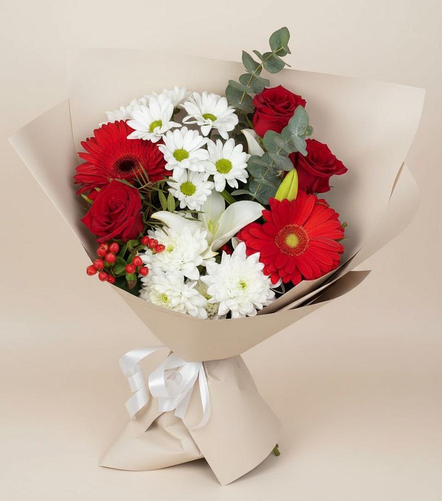Букет цветов из: Розы, Хризантемы, Герберы и Лилии в Володарском