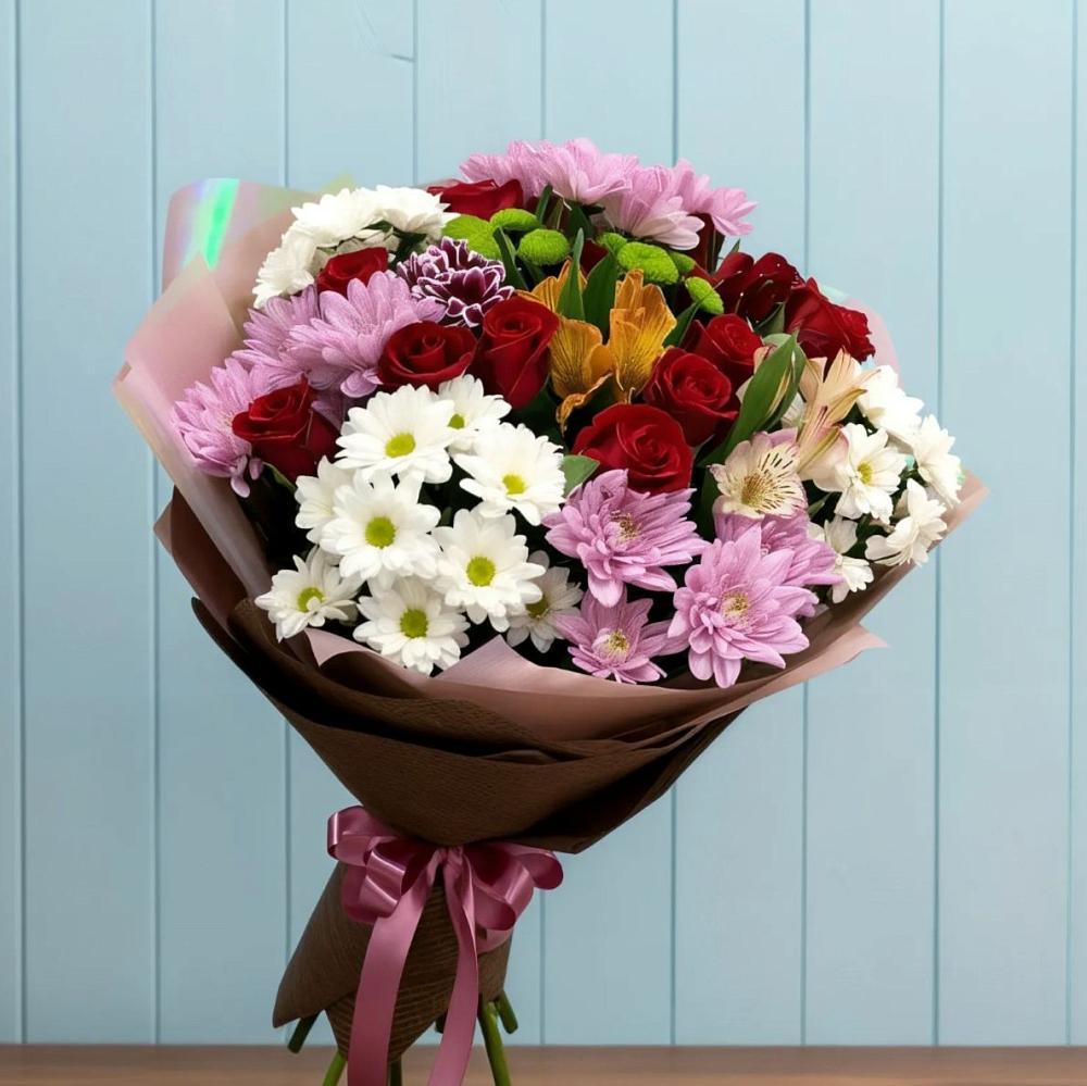 Букет цветов из: Розы, Хризантемы и Альстромерии в Володарском